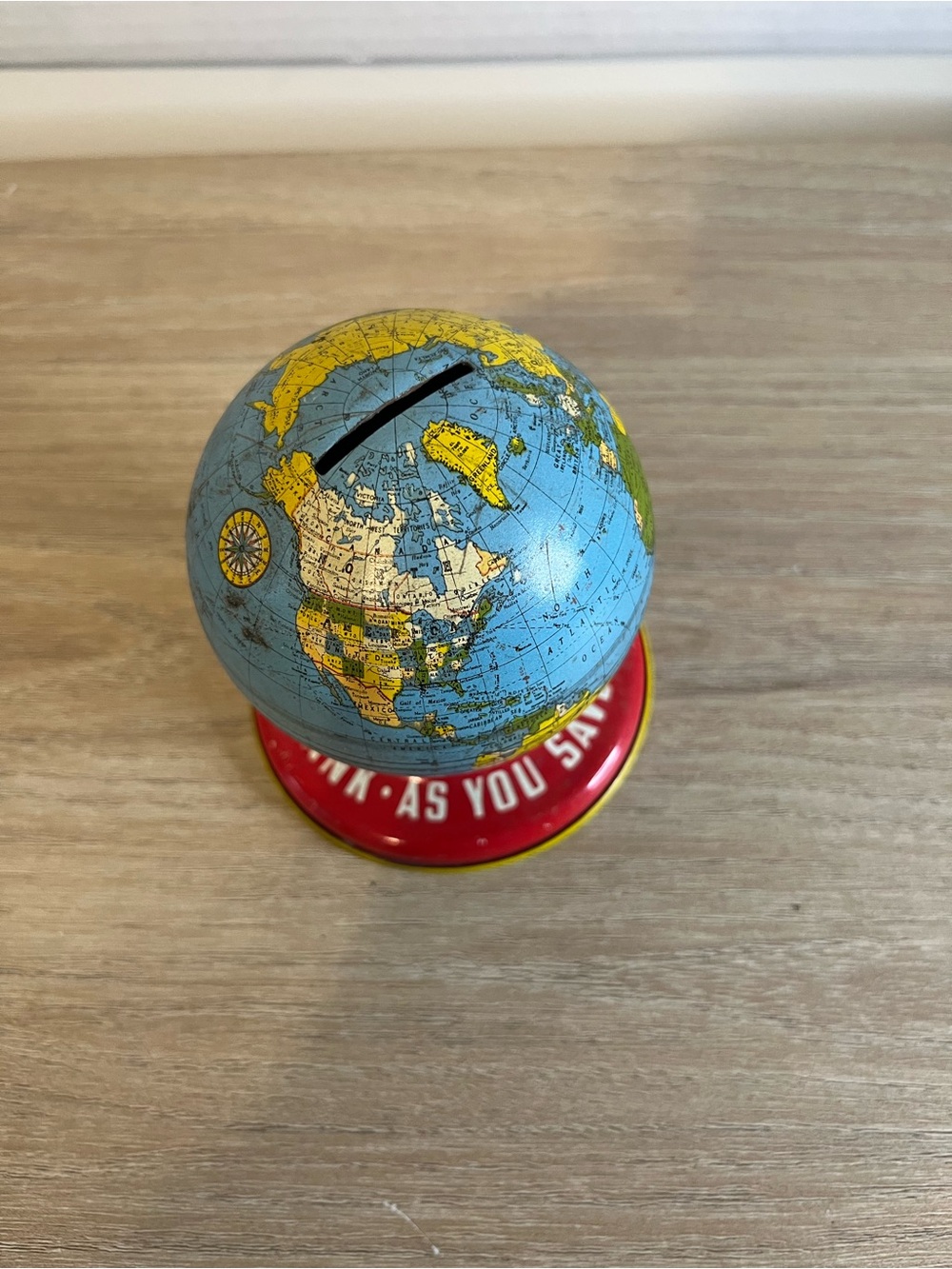Vintage Globe Coin Bank - Blue and Red Kids Savings Bank - Picture 3 of 6